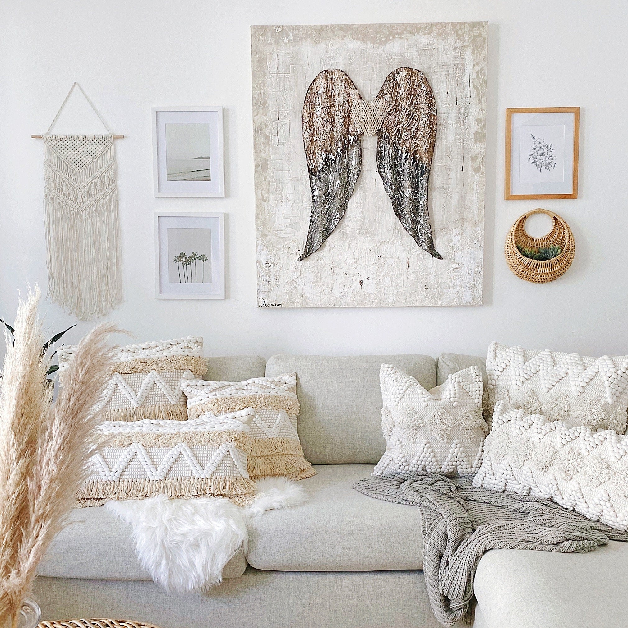 Boho discount white pillows